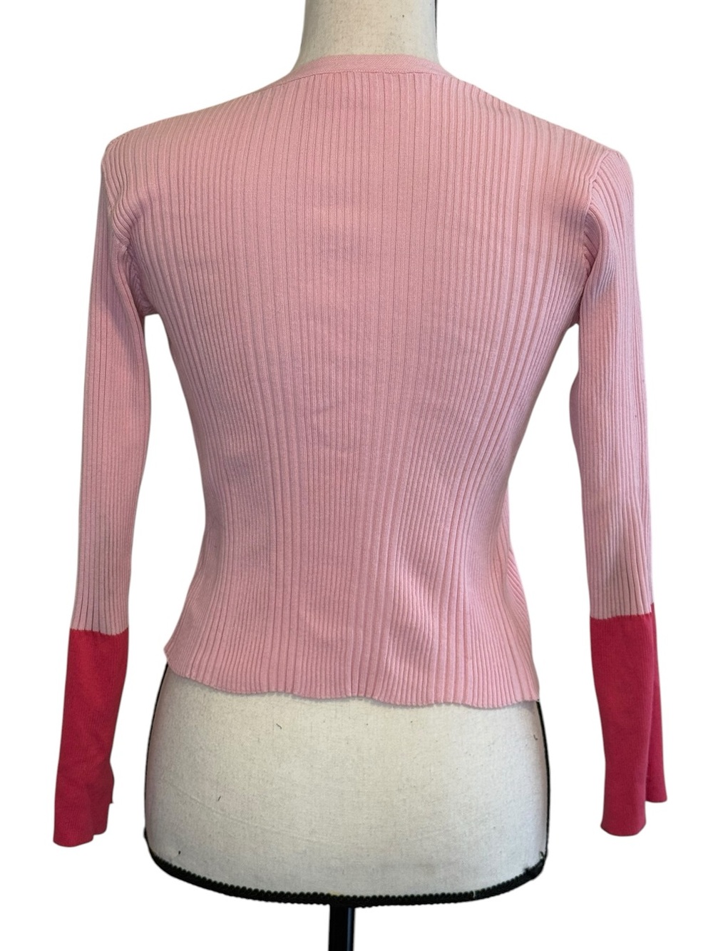Pink Two-Tone Ribbed Button Cardigan sweater - Picture 3 of 4